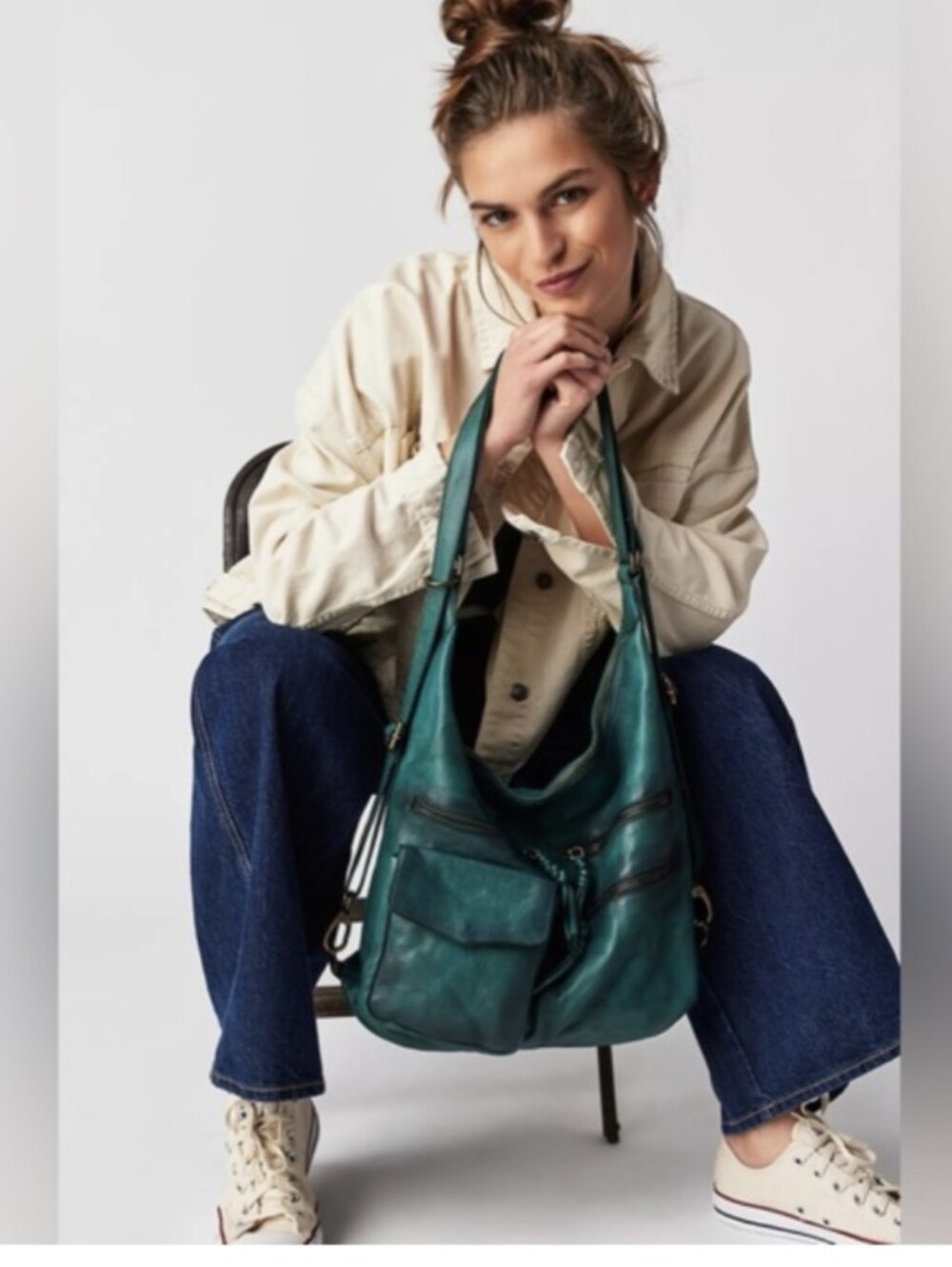 Free People Brixie Convertible Tote Backpack In Evergreen Color